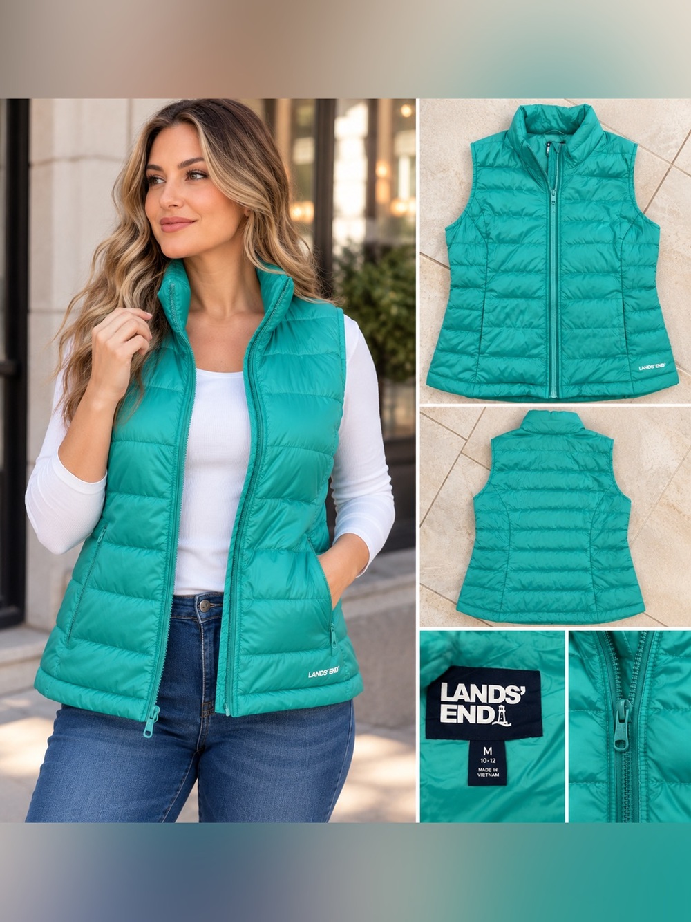 Lands' End Teal Lightweight Quilted Puffer Vest